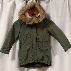 【ユニクロ】110男女モッズコートオリーブ中綿コートファー付きジャンパー