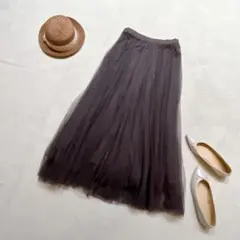 ロングスカート　チュールスカート　ティティベイト　グレー　フレア　M フレア