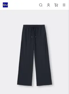 GU リブ編み ワイドパンツ S ブラック