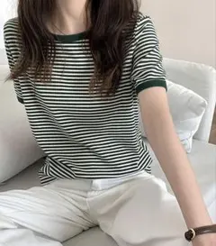 ボーダー 半袖 Tシャツ グリーンのサムネイル