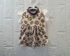 現品限り胴38ハンドメイド 　プルタブ柄ギャザーワンピースフリル袖#犬ワンピース