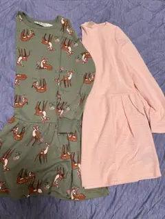 H&M 140 ワンピース　チュニック トレーナー　バンビ　ピンク　緑