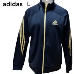美品adidasトラックジャケットジャージ刺繍ロゴワンポイントブラックゴールド