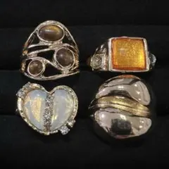 ヴィンテージデザインアクセサリーリング指輪ゴールドカラー4点遺品整理まとめ売り