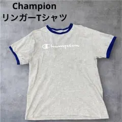Champion リンガーTシャツ 半袖 グレー ロゴ 古着のサムネイル
