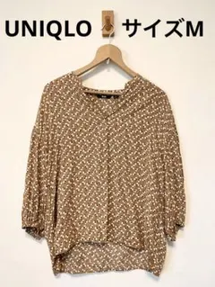 UNIQLO 花柄ブラウン五分袖シャツ