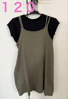 GU 2WAY リブ キャミソールワンピース 130センチ オリーブ