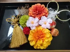 和装振袖袴成人式卒業式等に髪飾りセット　オレンジと黄色