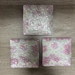 花柄陶器製スクエア皿3枚セット