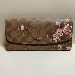 COACH コーチ 長財布 シグネチャー 花柄 フローラル ブラウン ピンク