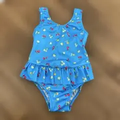 国産　水色 花柄 フリル付き 女の子　ワンピース水着