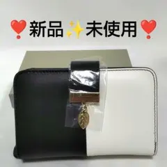 ❣️新品❣️ 財布 レディース 二つ折り 本革 牛革 大容量 コンパクト 白✕黒