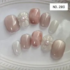 ネイルチップ　ベリーショート　ぷっくりフラワー　ニュアンス　マグネット　春