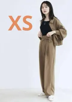 VIS リネンライク ハイウエストワイドパンツ XS（ブラウン）