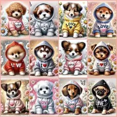 犬柄パーカー②パネル生地　ポメラニアン　シーズー　マルチーズ　トイプードル　柴犬