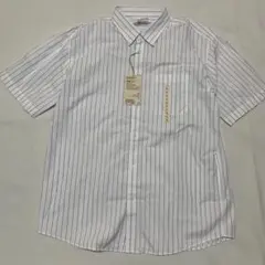 【新品】無印良品 半袖 洗いざらし ブロード シャツ L ホワイト ストライプ