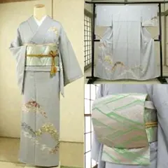 美品　正絹　色留袖　袋帯　三つ紋　４点フルセット　入学式　結婚式　礼装　グレー
