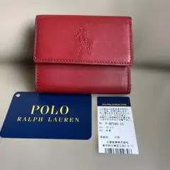 新品ポロラルフローレン エンボスビッグポニー三つ折り財布　レッドのサムネイル