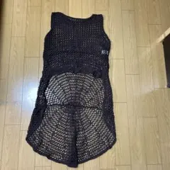 ノースリーブ メッシュ編み トップス ダークブラウン　ロング