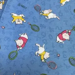 Vintage fabric scraps, Richard Scarry tennis pattern, blue, 1982.