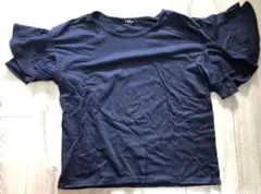 袖フリル半袖トップスTシャツネイビー