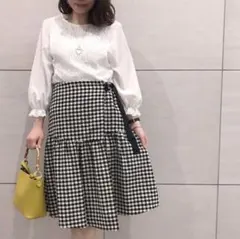 クチュールブローチ　ギンガムチェック ラップ風フレアスカート