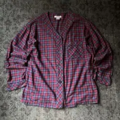 00s ネルシャツ カーディガンシャツ ノーカラー Y2K 希少 レトロ 古着