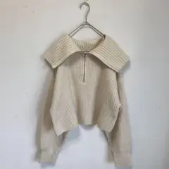 INGNI ビッグカラーもちもち畦ニット　ビックカラー　ハーフジップ　リブ　M