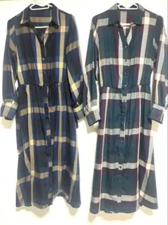 チェックシャツワンピース 2点セット ベルト付き ロングワンピ 羽織りOK