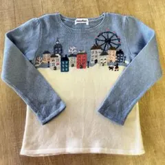 古着 美品 ファミリア familiar セーター 青 白 街の風景 110