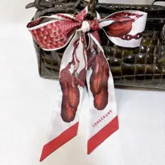 LONGCHAMP ロンシャン シルク リボン　スカーフ 赤 極美品 春