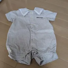 ベージュ チェック 襟付きロンパース　ベビー服　ベビー70 セーラー　ロンパース