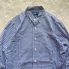 ✨極美品✨ラルフローレン ギンガムチェック Wガーゼ 長袖 ネイビー×白