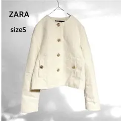 ZARA ザラ ショートテクスチャージャケット ノーカラー【S】エクリュ