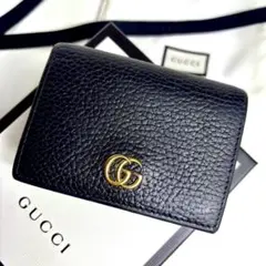 極美品✨グッチ 2つ折り財布 GGマーモント シュリンクレザー 黒 ゴールド