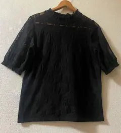 美品★透け感のない中生地付きレース生地、7分丈、エレガント ブラウス