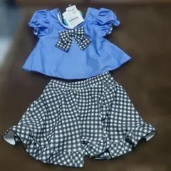 新品紫色リボン付きギンガムチェックベビー水着80cm