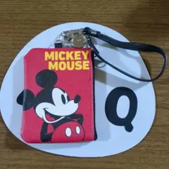 ディズニー ミッキーマウス パスケース コインケース リール付き 赤
