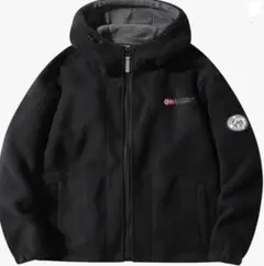 最強メンズ2XL ポーラーフリースジップジャケット 黒 保温防寒防風フード付