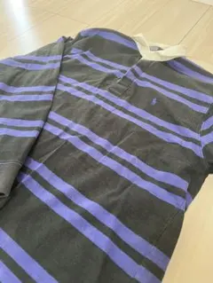 ラルフローレン　ポロシャツ ブラック　パープル　ストライプ　ラガーシャツ