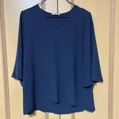 theory luxe ネイビー Vネック 七分袖ブラウス