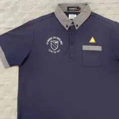 ●ルコックスポルティフゴルフ●ポロシャツ L ネイビー 半袖 チェック 黒白