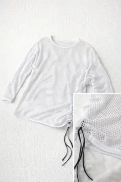 ホワイトメッシュロングT（メッシュトップス） ドローストリング付き【送料込み】