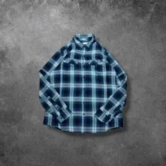 【Columbia】コロンビアチェックシャツXLオムニシェイドUVカットブルー青