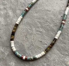 371ターコイズとタイガーアイのオリジナルヒシネックレス 天然石 40㎝