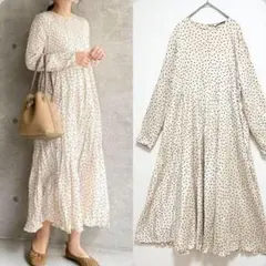 【雑誌掲載品】ZARA ドット柄しわ加工　ワンピース　L Aライン　ロング丈