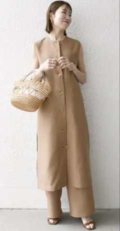 SHIPS any ⭐︎リネン風ジレ＆パンツセット キャメル 【25ss】