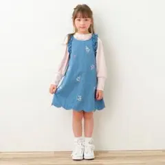 【mezzo piano】メゾピアノ　花刺しゅう裾スカラップジャンパースカート