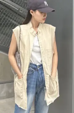 CIAOPANIC TYPY リネンスタンドZIPミリタリーベスト オフホワイト