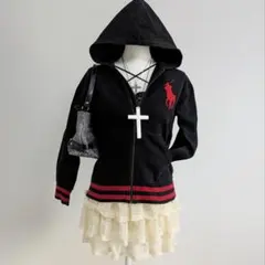 ラルフローレン ジップパーカー ビッグポニー y2k 平成ギャル ブラック